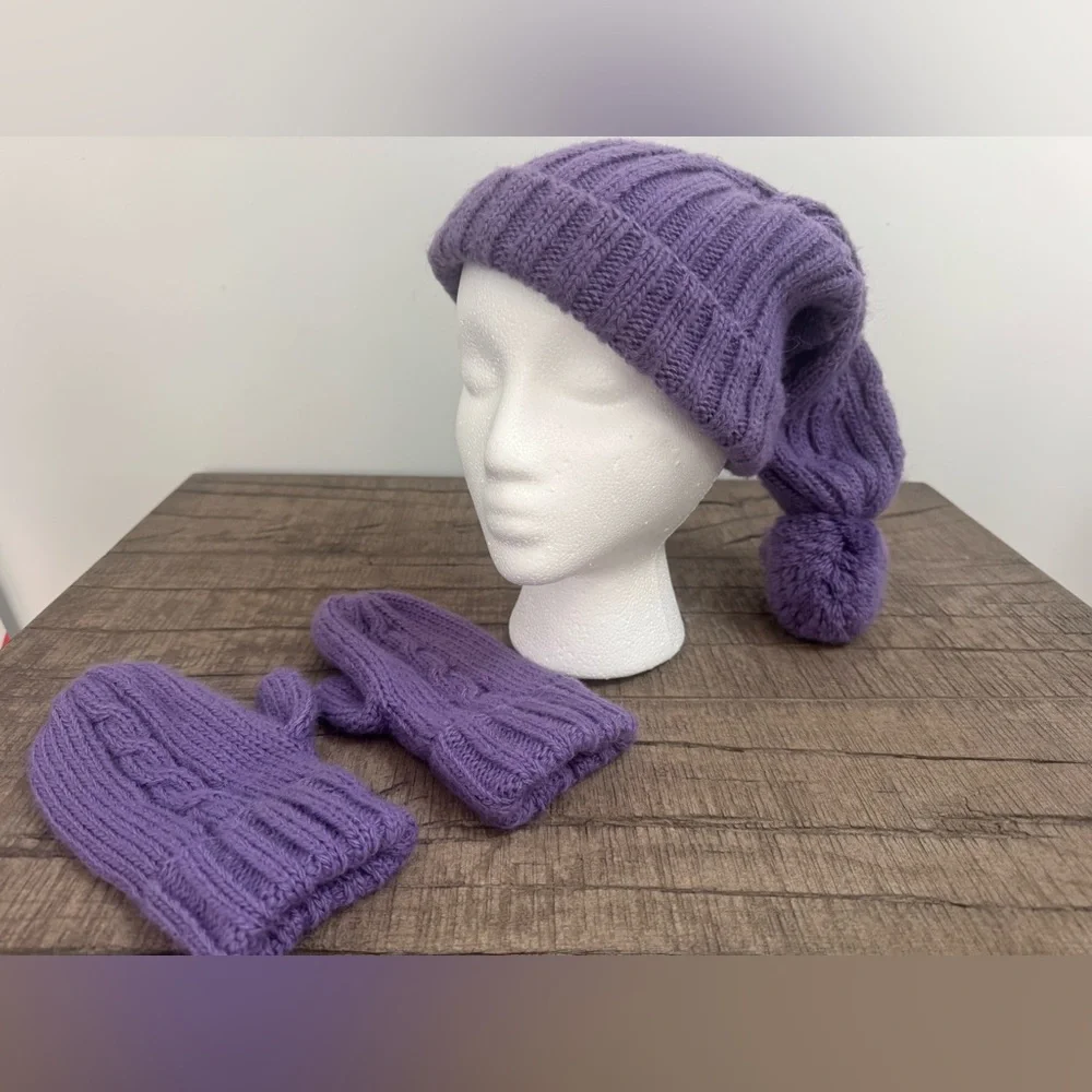 Manca & Ivan Kids' Lavender Knit Hat and Mittens Set Size L
